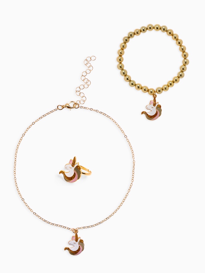Набор детских украшений Выбражулька «Единороги», 3 предмета: кулон, браслет, кольцо, разноцветный в золоте