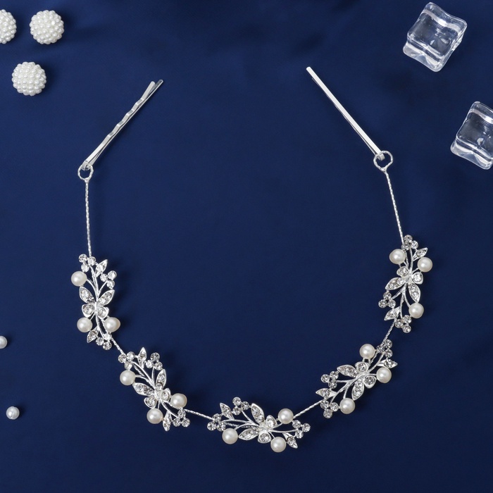 Аксессуар для волос «Джуди», бабочки, 26 см, серебро