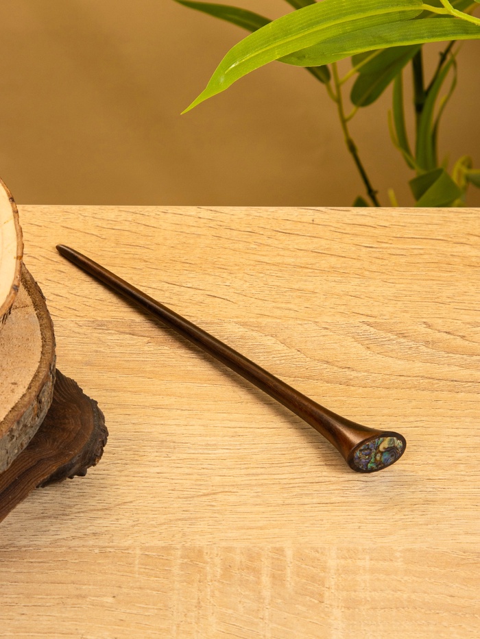 Шпилька для волос «Галактика», 20 см, дерево Соно, ракушка, тёмно-коричневая