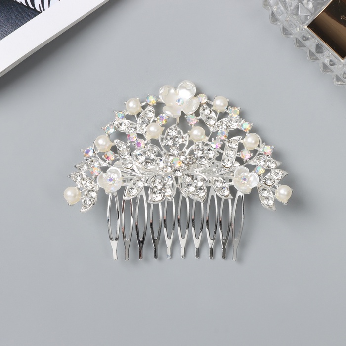 Гребень для волос QF «Джуди», цветы, 8×6 см, серебро