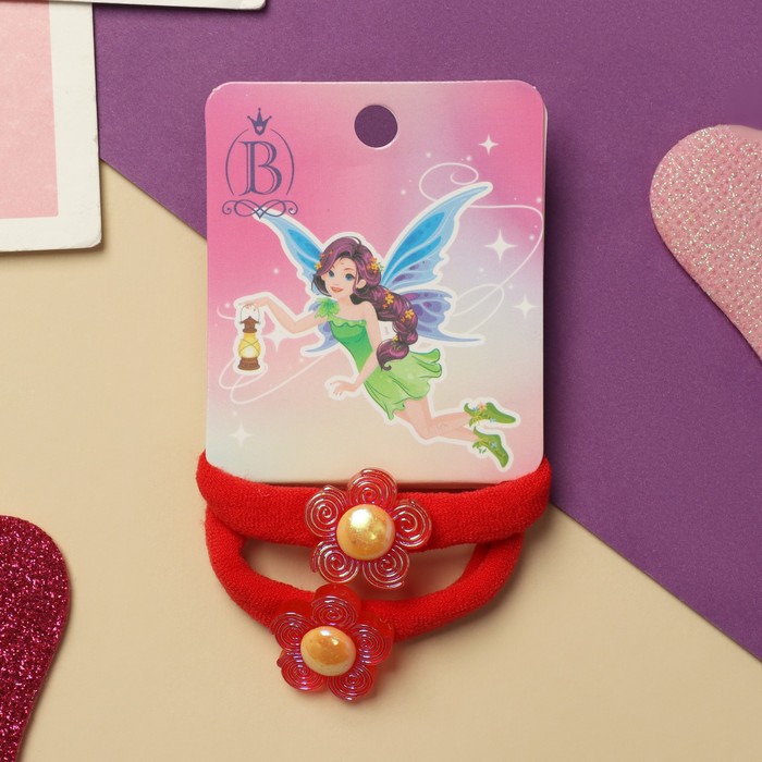 Резинки для волос «Фея», набор 2 шт., цветочек, 4 см, красные