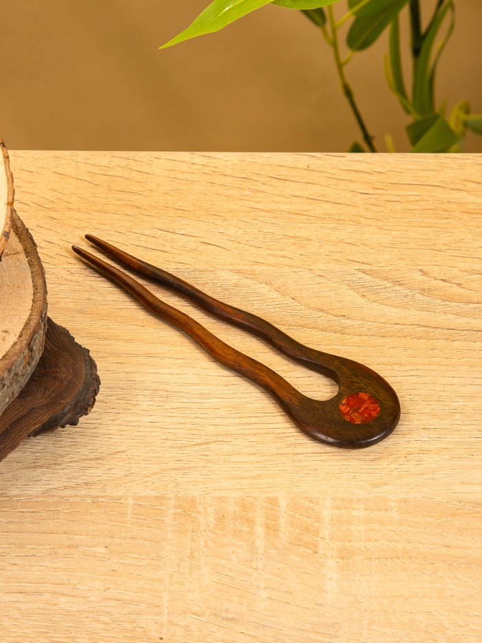 Шпилька для волос, 17×4 см, дерево Соно, ракушка, тёмно-коричневая