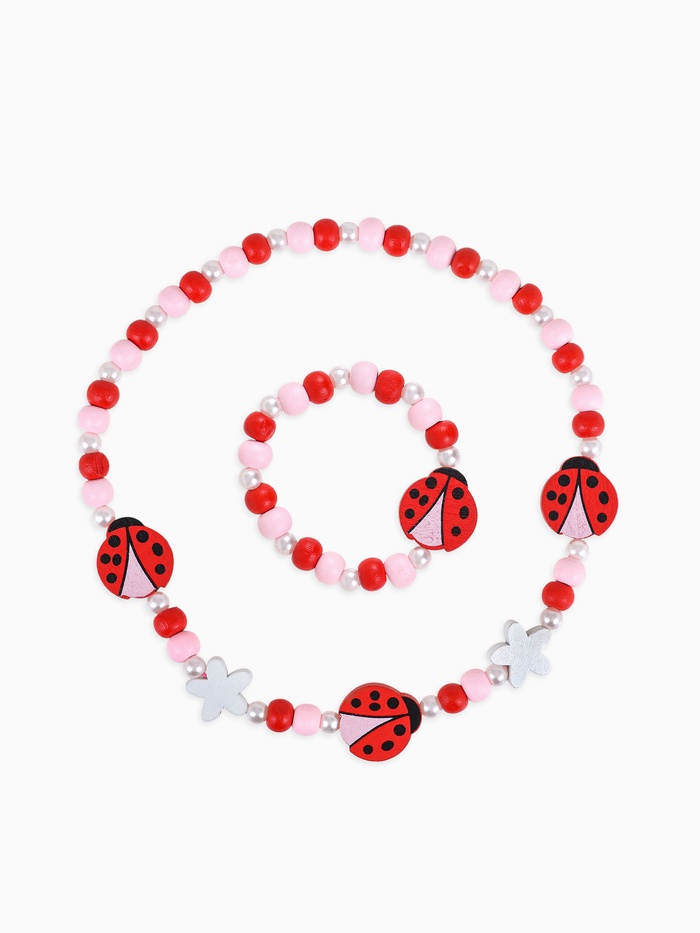 Набор детский «Выбражулька» 2 предмета: бусы, браслет d=5 см, божьи коровки в цветах, цветной