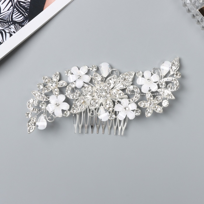 Гребень для волос «Саманта», цветочный, 14.5×6.5 см, серебро