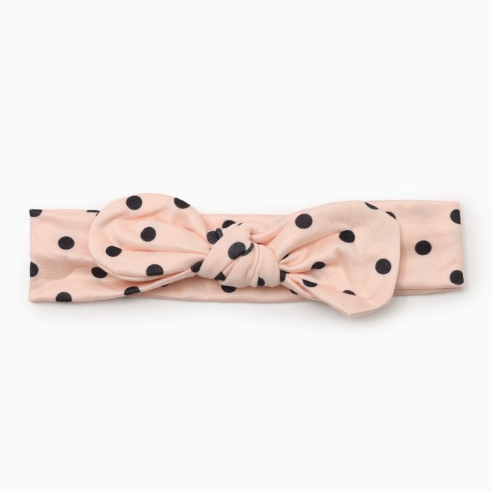 Повязка на голову для девочки «Крошка Я. Бантик горох», размер 46-48, бежевая