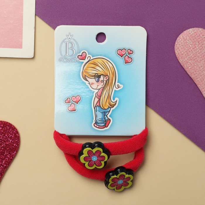 Резинки для волос «Нежность», набор 2 шт., цветочек, 4 см, красный