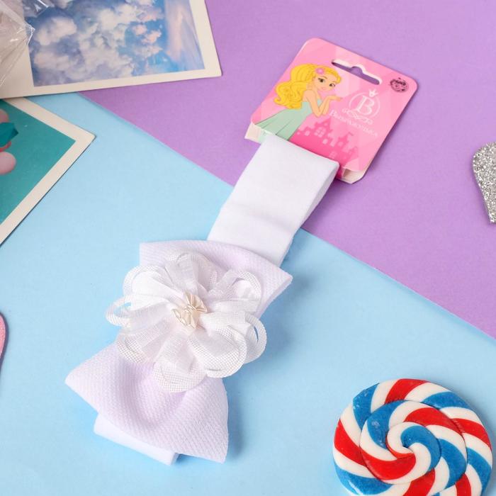 Повязка для волос «Модница», бантик в цветочке, 10.5×6.5 см, белая