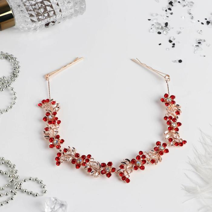 Аксессуар для волос «Сюзанна», красные цветы, 23 см, золото