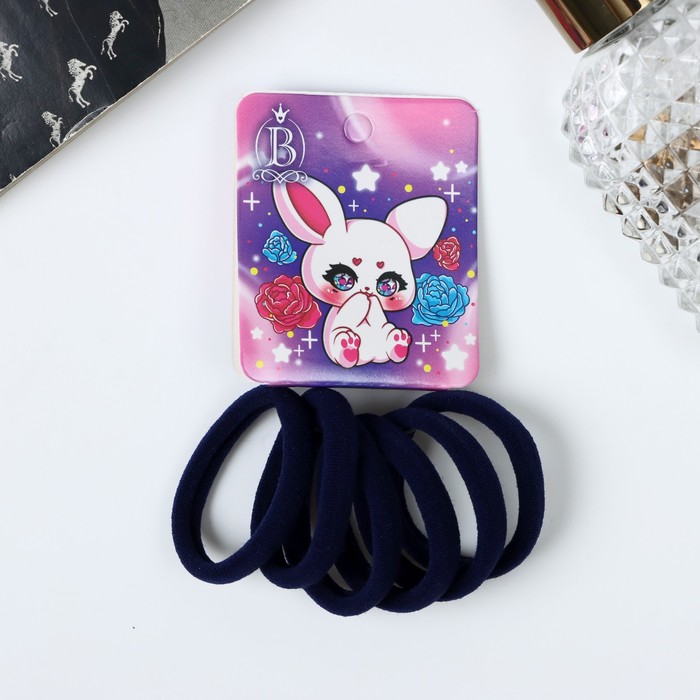 Резинки для волос «Комиксы», набор 6 шт., зайка, 4 см, синие