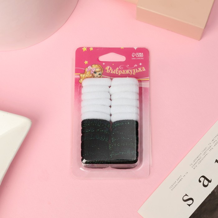 Резинки для волос «Махрушка блеск», набор 24 шт., чёрные, белые