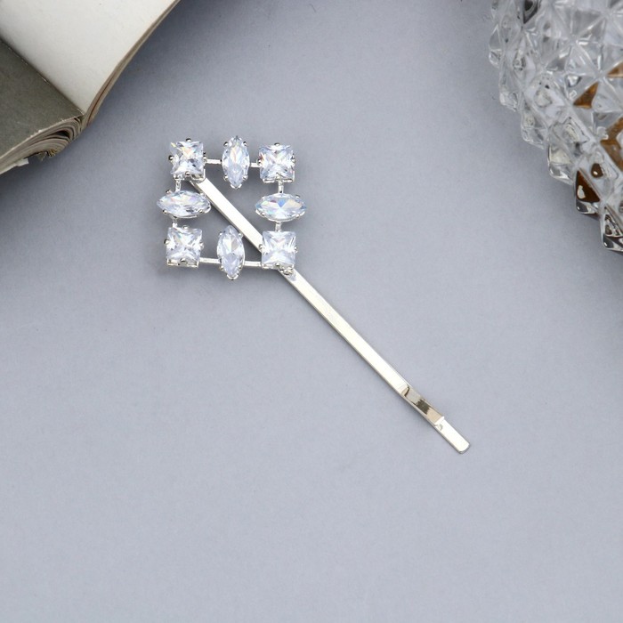 Невидимка для волос «Вивьен», куб, 5 см, серебро