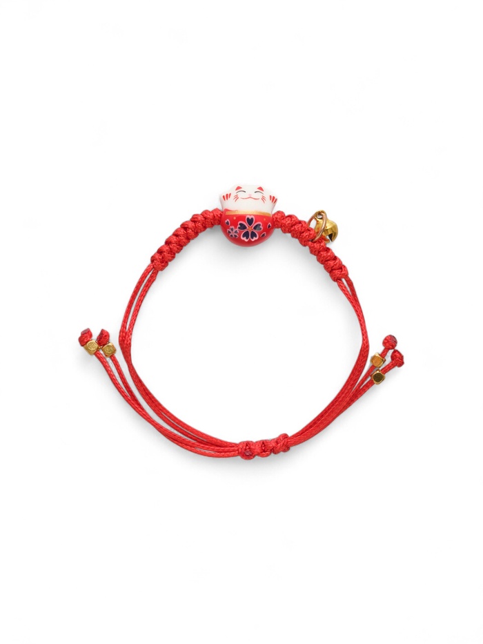 Браслет «Котик» на нити, нэко, красный в золоте