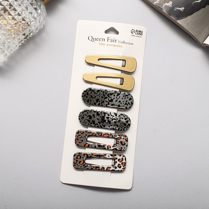 Заколки для волос «Беатрис», набор 6 шт., лео люкс, 5 см, золото