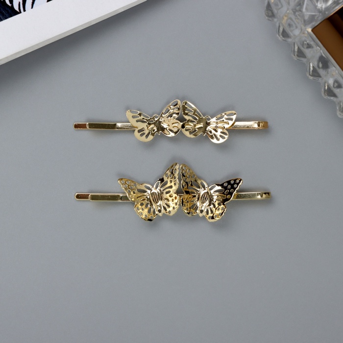 Невидимки для волос «Одри», набор 2 шт., бабочка резная, 5.5 см, золото