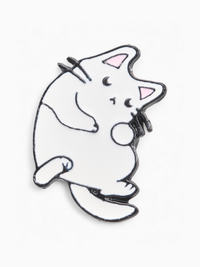 Значок «Котейка», цвет белый в чёрном металле