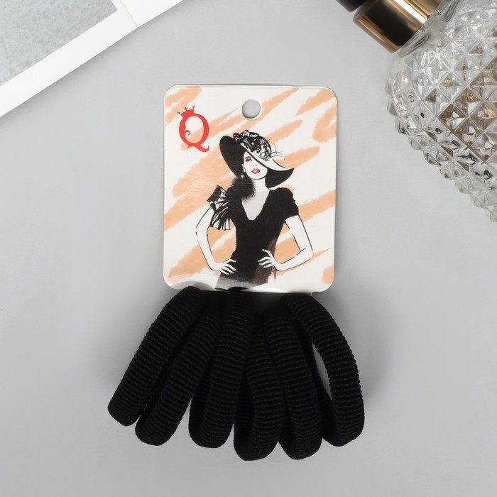 Резинки для волос «Амелия», набор 6 шт., шик, 4 см, чёрные