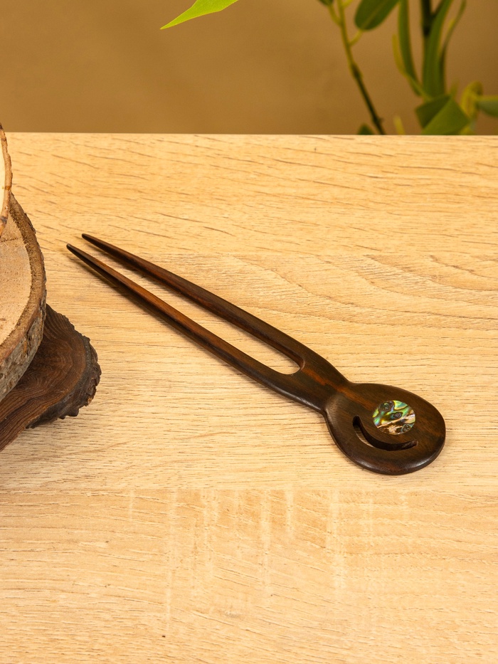 Шпилька для волос, 17×4 см, дерево Соно, ракушка, тёмно-коричневая