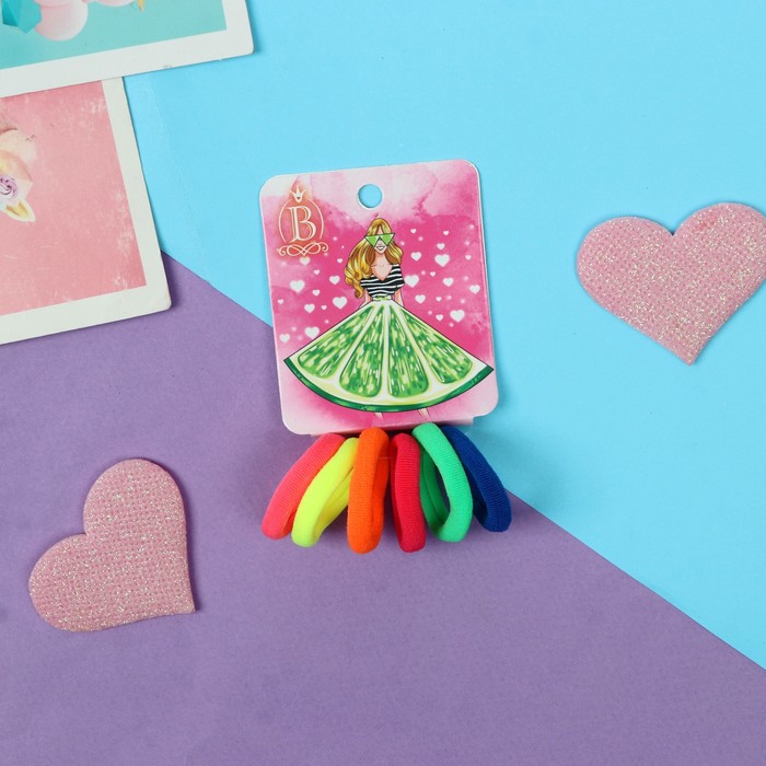 Резинки для волос «Сочное лето», набор 6 шт., лайм, 2.5 см