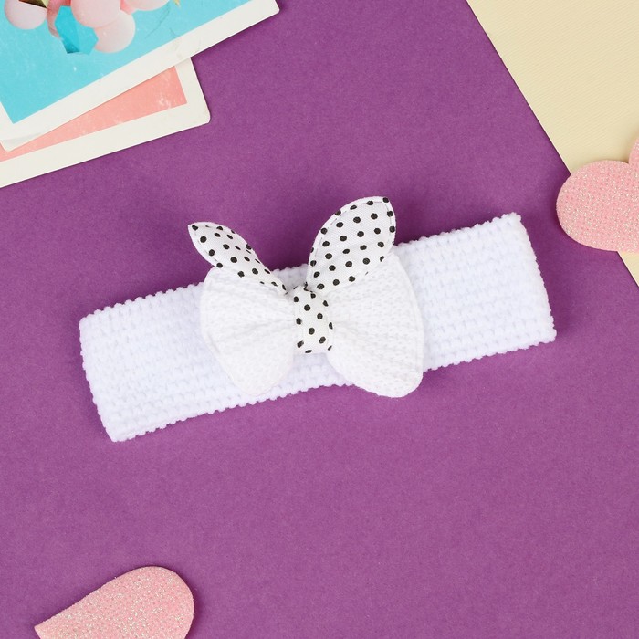 Повязка для волос «Выбражулька», бантик горох, 16×3 см, белая