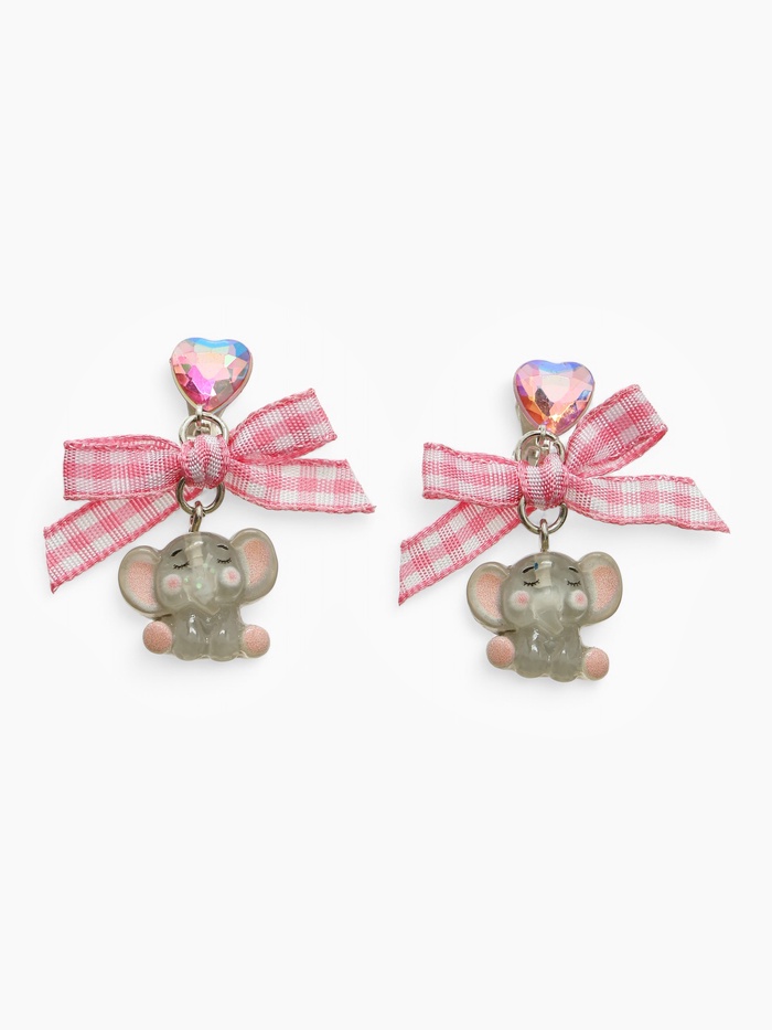 Серьги-клипсы детские Выбражулька «Слон», с бантом клетка и кристаллом сердце, цветные