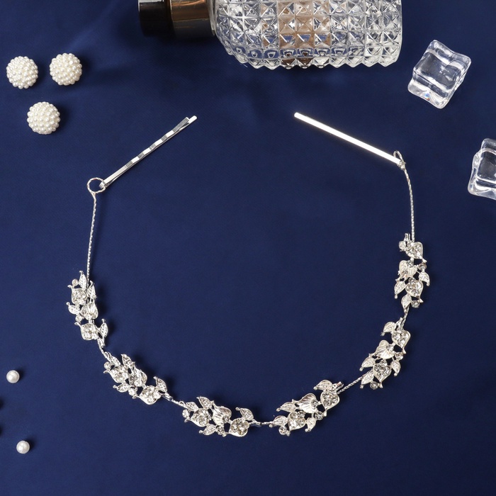 Аксессуар для волос «Джуди», лепестки эстра, 26 см, серебро