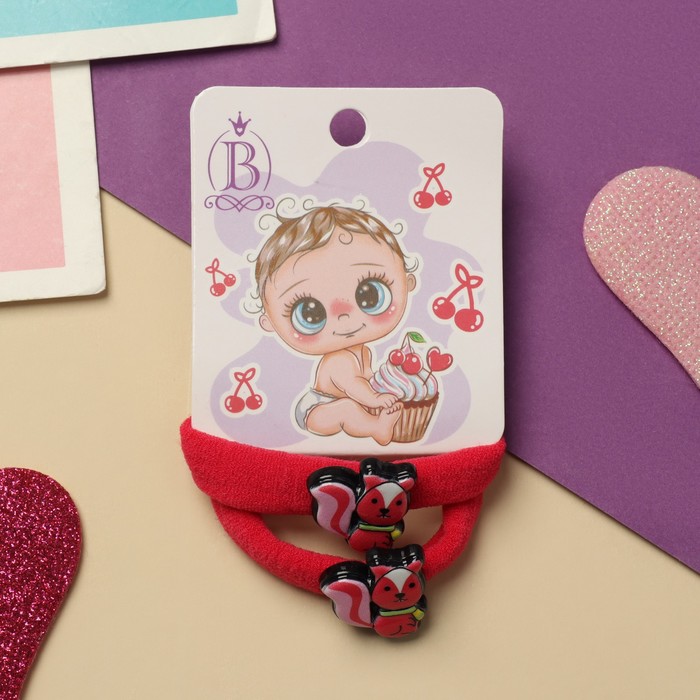 Резинки для волос «Пупсёнок», набор 2 шт., белочка, 4 см, розовые