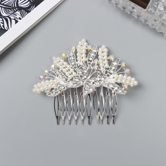 Гребень для волос QF «Келли», бабочка, 8×6 см, серебро