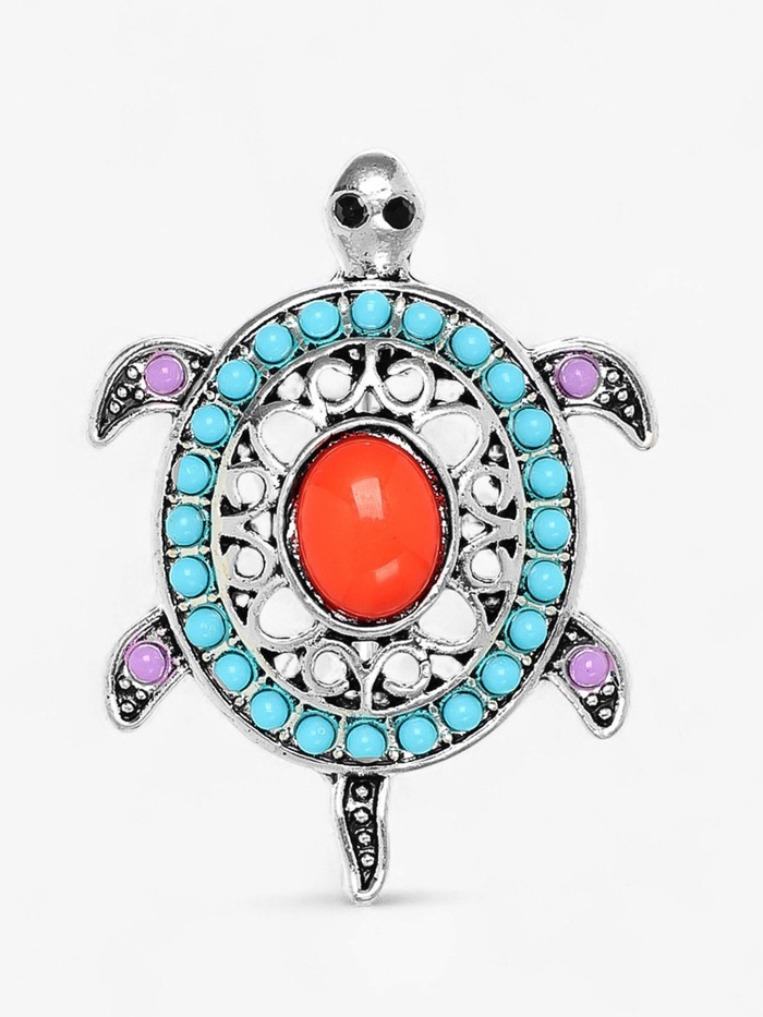 Брошь этника «Черепашка», цветная в серебре