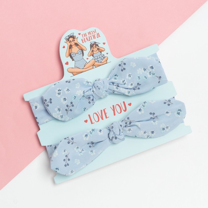Повязки на голову для мамы и дочки «Крошка Я» Love you, 2 шт., голубые