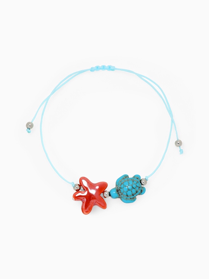 Браслет на нити «Звезда и Черепашка», красный в серебре