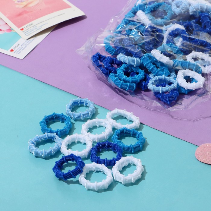 Резинки для волос «Махрушка», набор 100 шт., 3 см, белые, синие