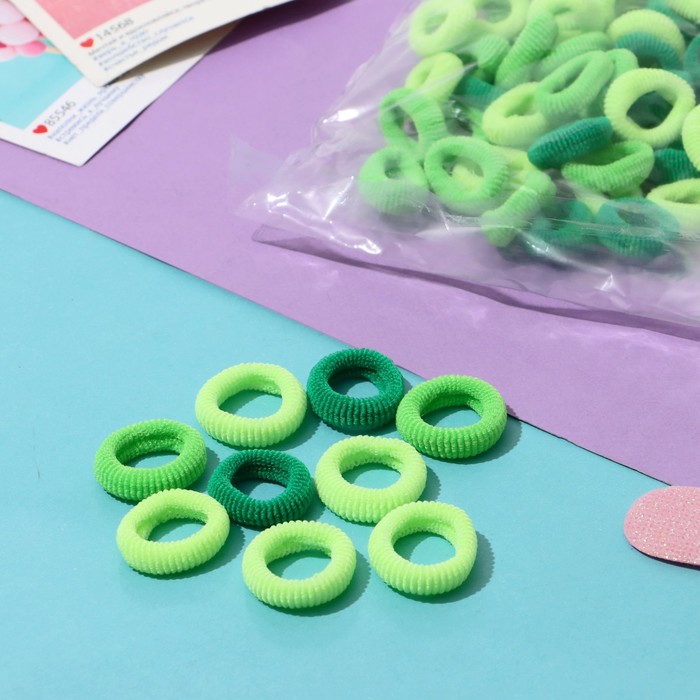 Резинки для волос «Махрушка», набор 72 шт., 1.5 см, зелёные оттенки