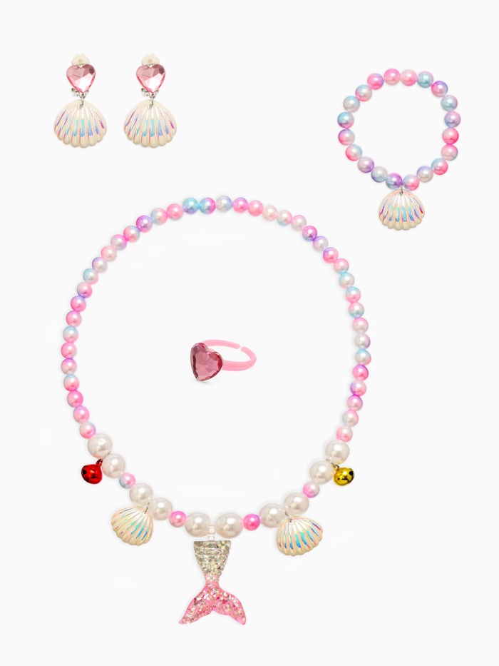 Набор детский «Выбражулька. Русалочка», 4 предмета: клипсы, кольцо, браслет, бусы, бело-розовый