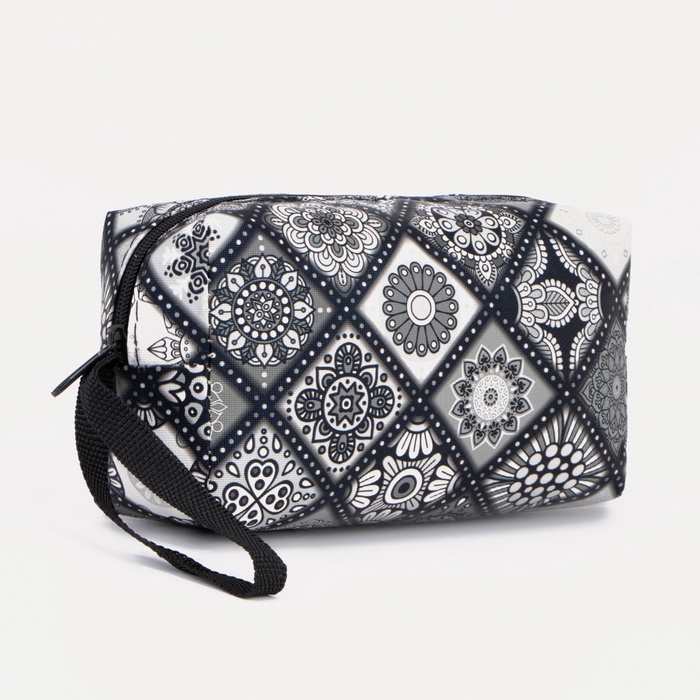 Косметичка дорожная на молнии, объёмная, с ручкой, с узором, серая