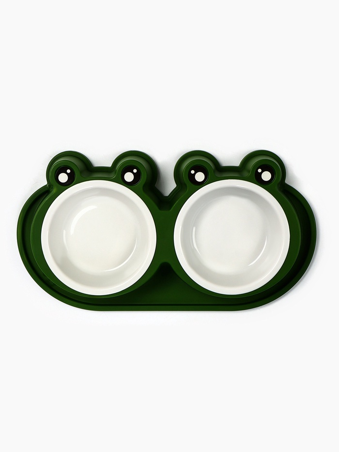 Миска двойная, 160 мл, 29.5×14×4 см, фигурная, пластик, зелёная