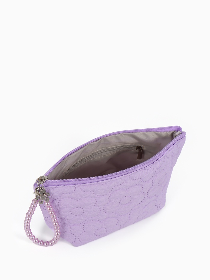 Косметичка женская «Цветочки», на молнии, ручка из бусин, сиреневая