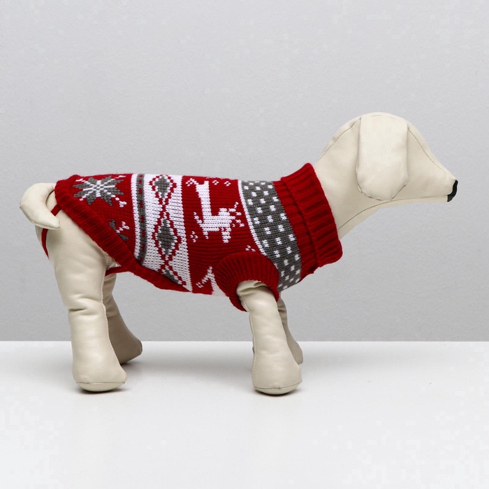 Свитер «Бегущие олени», L (ДС 29, ОШ 29, ОГ 29-49 см), бордовый