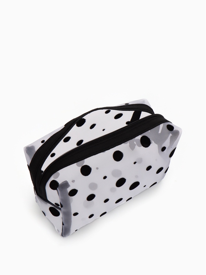 Косметичка женская DOT, с рисунком, сетка, на молнии, белая