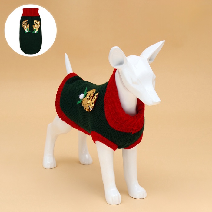 Свитер для животных «Рога удачи», размер XL (ДС 40 см, ОШ 34, ОГ 32-51), зелёный