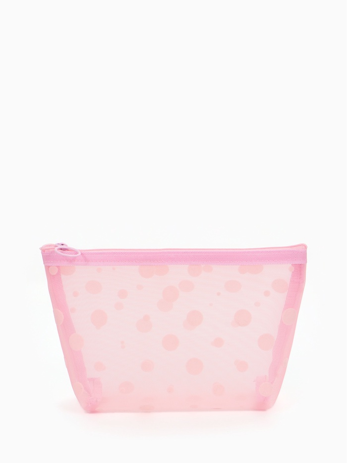 Косметичка DOTs, с рисунком, сетка, на молнии, розовая
