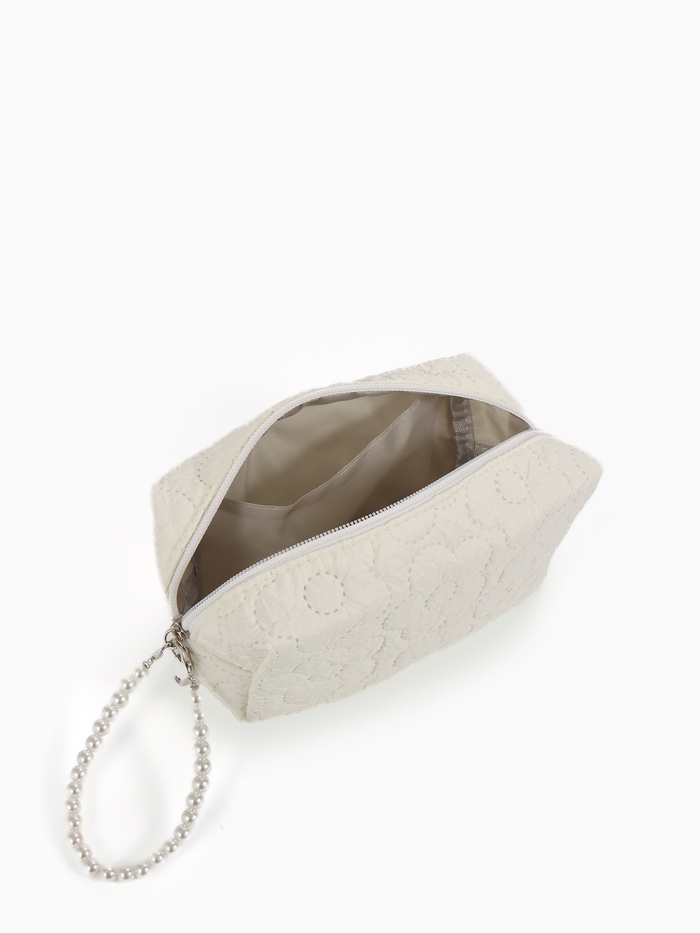 Косметичка женская «Цветочек», ручка из бусин, молочная