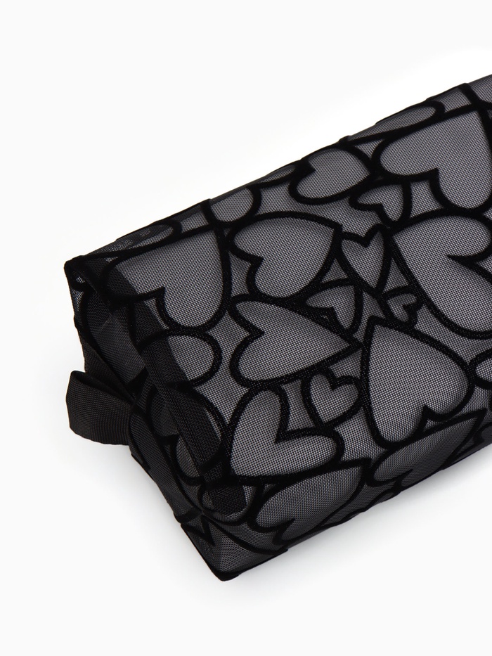 Косметичка квадратная Black beauty, с рисунком, на молнии, чёрная