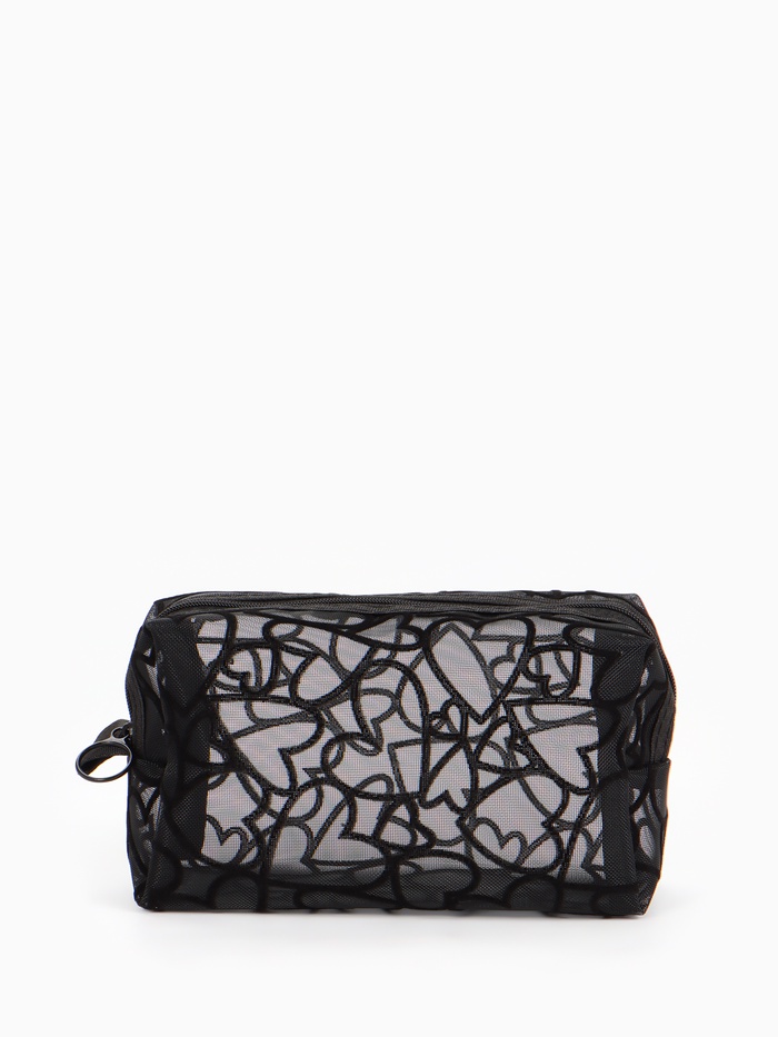 Косметичка квадратная Black beauty, с рисунком, на молнии, чёрная