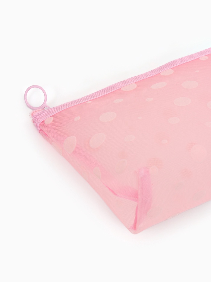 Косметичка DOTs, с рисунком, сетка, на молнии, розовая