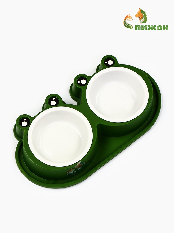 Миска двойная, 160 мл, 29.5×14×4 см, фигурная, пластик, зелёная
