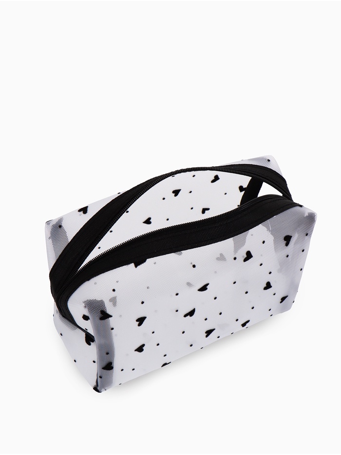 Косметичка женская HEARTS, с рисунком, сетка, на молнии, белая