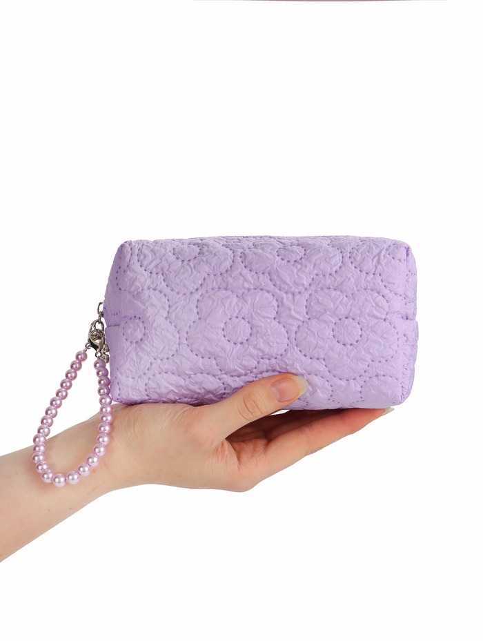 Косметичка женская «Цветочек», ручка из бусин, сиреневая