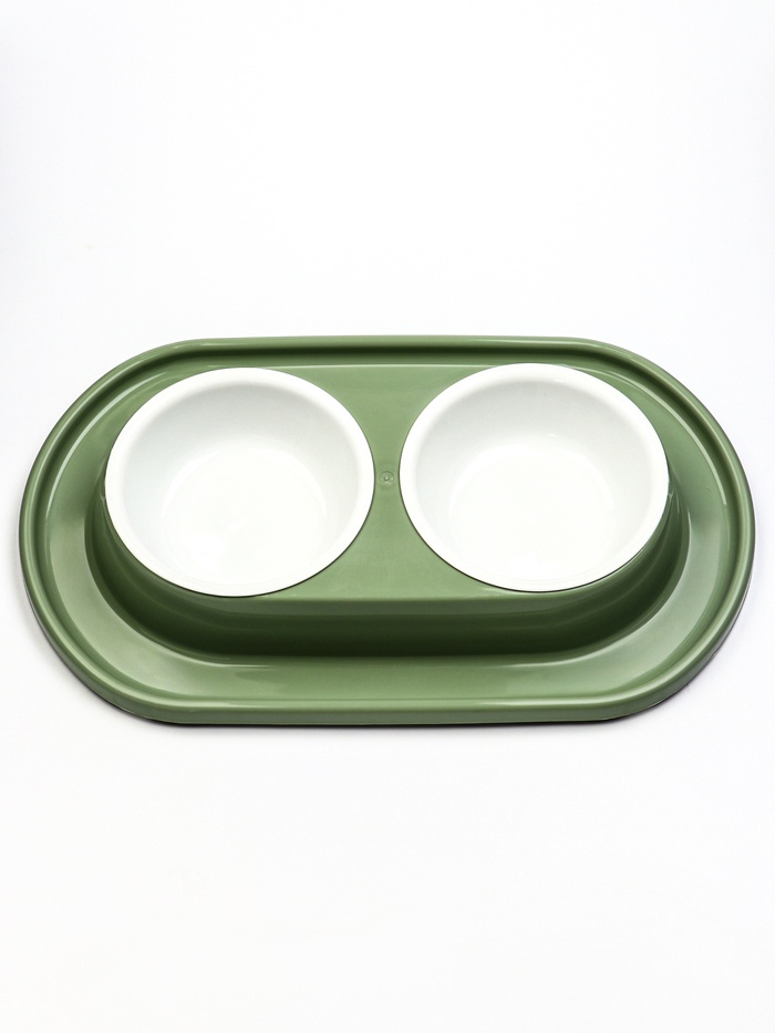 Миска для животных «Мур-мяу» 0.3 л двойная на подставке фисташковая