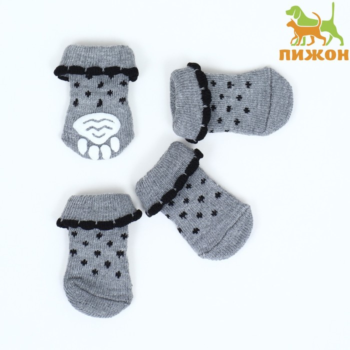 Носки нескользящие «Горошек», размер M (3/4×7.5 см), набор 4 шт., серые