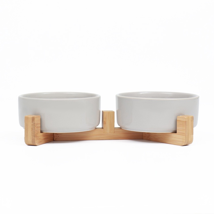 Миски для кошек керамические Пижон, двойные на подставке, 2×450 мл 28.5×15.5×7 см, серые